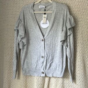 Anthropologie Grey Cardigan Sweater with Ruffle Shoulder (L) with tags